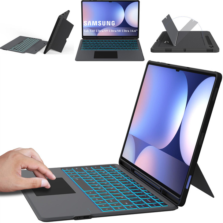 for Samsung Galaxy Tab S9 Ultra/S8 Ultra/S10 Ultra 14.6" Keyboard Case : 7 Color Backlit Detachable Keyboard Cover with Smart Touchpad - Auto Wake/Sl