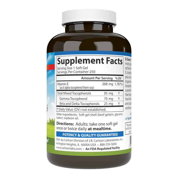 Carlson - E-Gems Plus, Natural Vitamin E 400 IU, Supports a Healthy Heart, 250 soft gels