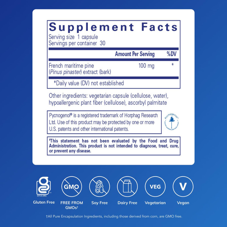 Pure Encapsulations Pycnogenol 100 mg | Hypoallergenic Supplement to Promote Vascular Health and Provide Antioxidant Support | 30 Capsules