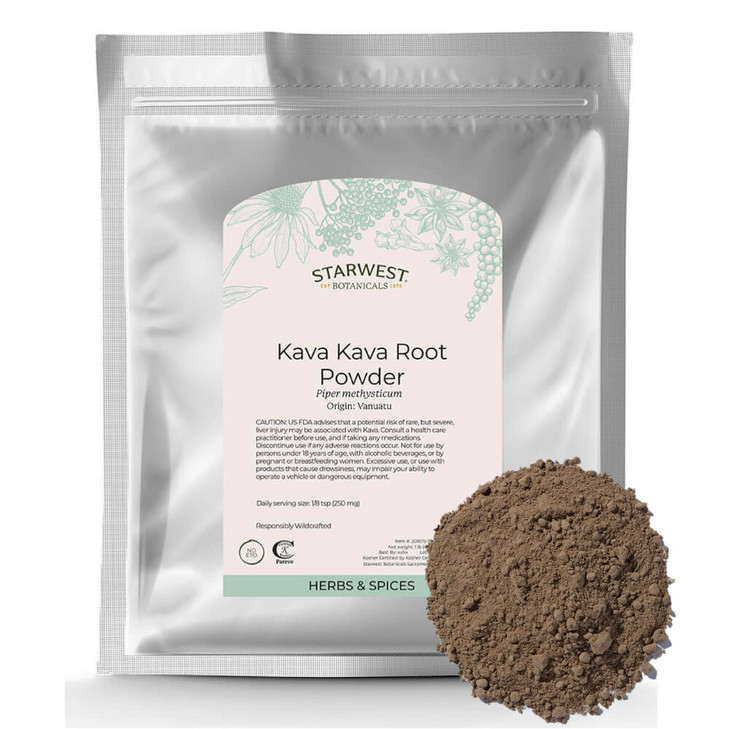 Starwest Botanicals Kava Kava Root Powder - Dried Herb for Tea & Beverages, Natural Piper Methysticum, Wildcrafted, Finely Ground, Certified Kosher -