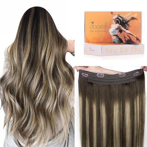 DOORES Wire Hair Extensions 18 Inch 95g Remy Human Wire Hair Extensions Invisible Transparent Line Adjustable Hairpieces Secret Extensions Straight H