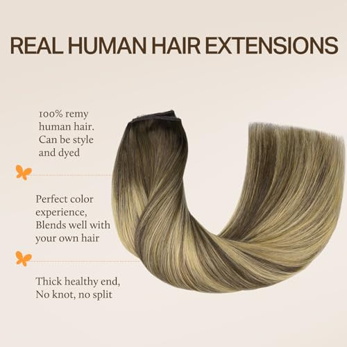 DOORES Wire Hair Extensions 18 Inch 95g Remy Human Wire Hair Extensions Invisible Transparent Line Adjustable Hairpieces Secret Extensions Straight H