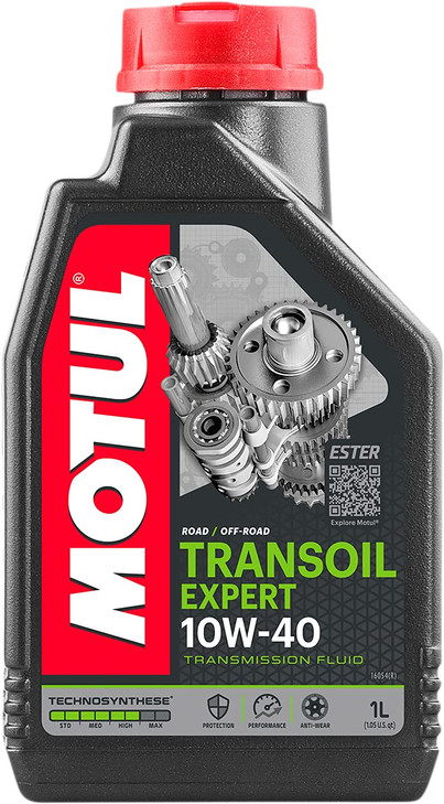 Motul 10W40 Transoil Expert Transmission Fluid, On and Off Road Gearbox Transmission Oil, Motorcycle Gear Oil for Cross and Enduro Bikes, Mopeds, Sco