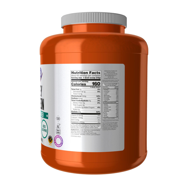 NOW Sports Nutrition, Whey Protein, 26 g With BCAAs, Creamy Vanilla Powder, 6-Pound