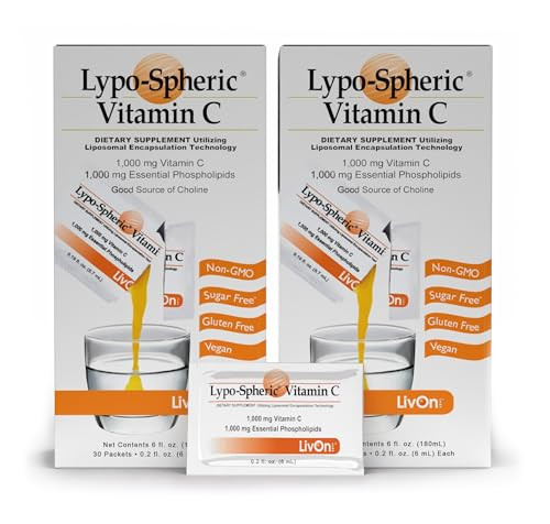LivOn Laboratories - LypoSpheric Vitamin C  1,000 mg Vitamin C & 1,000 mg Essential Phospholipids Per Packet  Liposome Encapsulated for Improved A