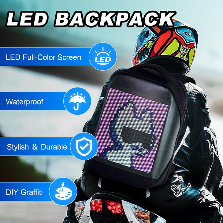 AUTOBABA LED Backpack with Full-color Programmable Screen, App Control Laptop Backpack, Waterproof Luggage Bag for Camping Cycling Travelling, DIY Fa