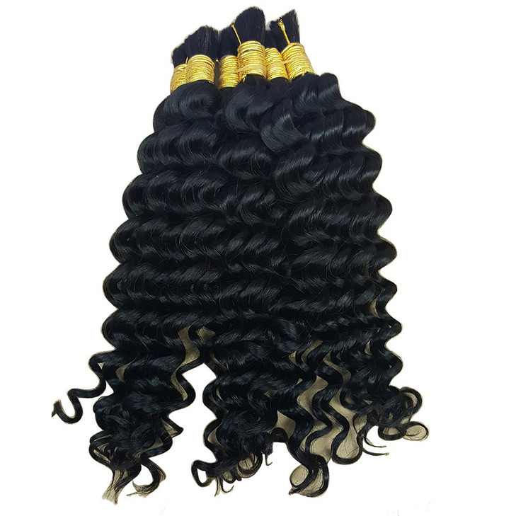 Deep Curly Wave Bulk Hair For Braiding Human Hair No Weft Human Hair Bulk 4 Bundles 200g Brazilian (18inch 20inch 22inch 24inch Natural Black #1B)