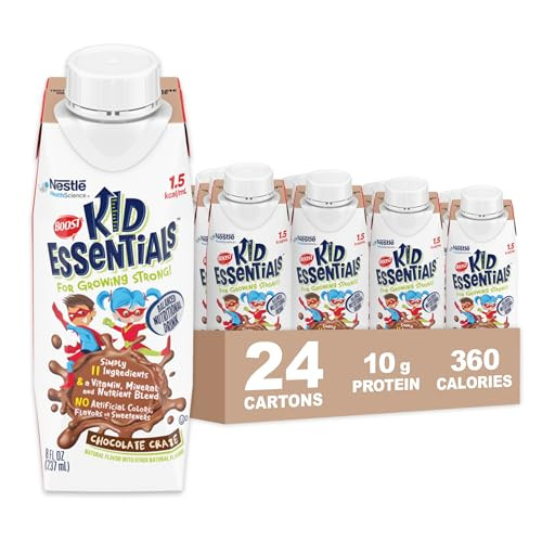 BOOST KID ESSENTIALS (1.5 kcal/mL) Chocolate Craze Nutritional Drink, 10g Protein, Vitamin C, D , B12, and Zinc, 8 Fl Oz (Pack of 24)