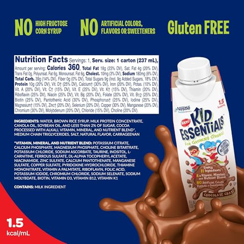 BOOST KID ESSENTIALS (1.5 kcal/mL) Chocolate Craze Nutritional Drink, 10g Protein, Vitamin C, D , B12, and Zinc, 8 Fl Oz (Pack of 24)