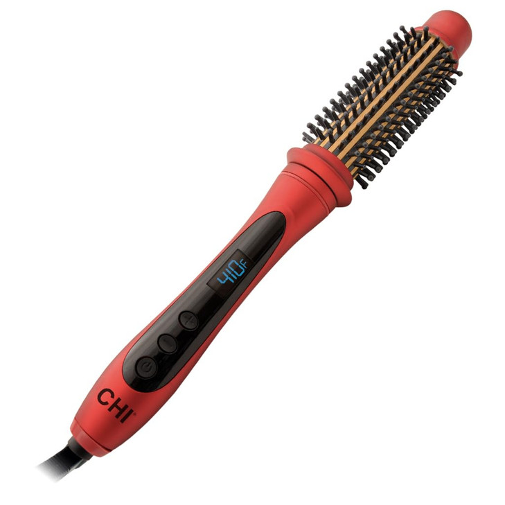 CHI Tourmaline Ceramic Series Heated Round Brush, Reduces Frizz & Adds Shine To Hair, Adjustable Temperature & Automatic Shut-Off, 1.25" Barrel, Ruby