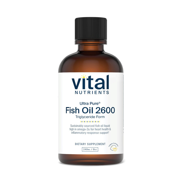 Vital Nutrients - Ultra Pure Fish Oil 2600 (Pharmaceutical Grade) - Hi-Potency Deep Sea Liquid Fish Oil, Cardiovascular Support, Natural Lemon Flavor