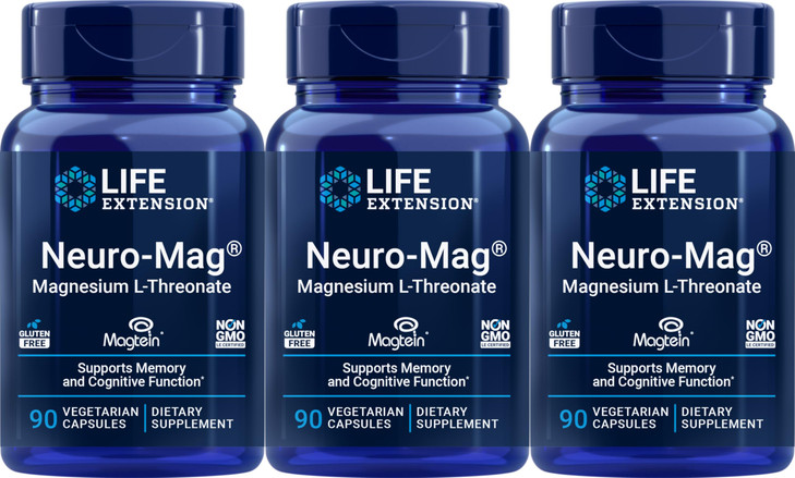 Life Extension Neuro-mag Magnesium L-threonate, 90 Count (Pack of 3)
