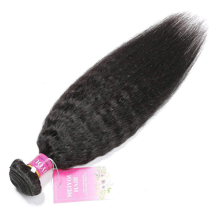 MeiYou 12A Kinky Straight Hair 3 Bundles Yaki Human Hair Weave Unprocessed Brazilian Virgin Remy Sew in Hair Extensions Natural Black (20 22 24)