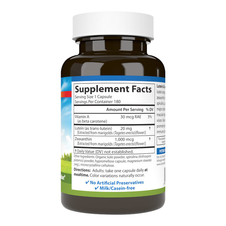 Carlson - Lutein & Greens, 20 mg, Vision Support & Eye Function, Antioxidant, 180 Vegetarian Capsules