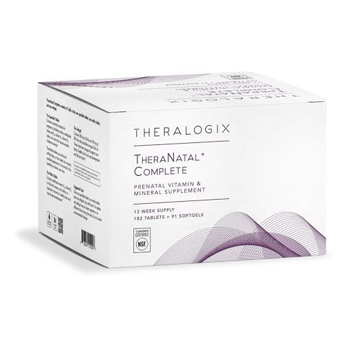 Theralogix TheraNatal Complete Prenatal Vitamin Supplement - 91-Day Supply - with DHA, Vitamin D3, Folate, Iodine, Choline, Iron, Vitamin B6 & More -