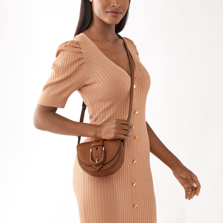 Fossil Women's Harwell Leather Small Flap Crossbody Purse Handbag, Brown (Model: ZB1853200)