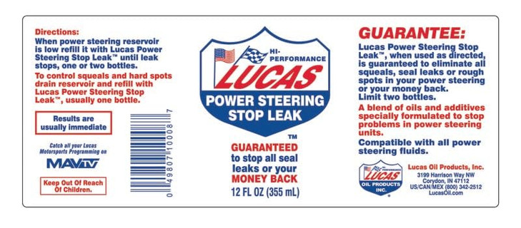 Lucas Oil 10008-PK12 Power Steering Stop Leak - 12 Fl Oz (Pack of 12)