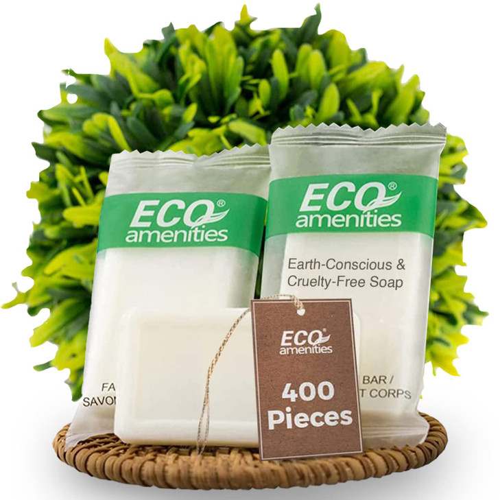 ECO Amenities Travel Size Bar Soap - 400 PACK, 0.5 oz Mini Soap Bars, Hotel Soap Bars, Travel Size Toiletries - Individually Wrapped Bulk Soap Bar, S