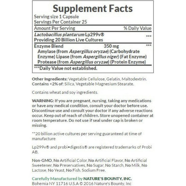 Nature's Bounty Probiotic GX Gas & Bloating Formula, Capsules 25 ea (Pack of 3)