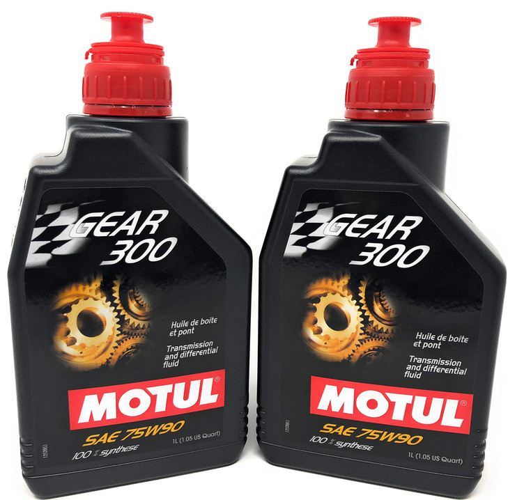 Motul Gear 300 75W90 100% Synthetic Gear Oil, High-Performance Transmission & Differential Fluid Oil, 1L Bottles, 2-Pack (105777)