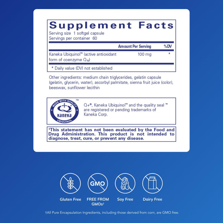 Pure Encapsulations Ubiquinol-QH - 100 mg CoQ10 - Supports Energy Metabolism & Heart Health* - Coenzyme Antioxidants Supplement - Non-GMO - 60 Softge