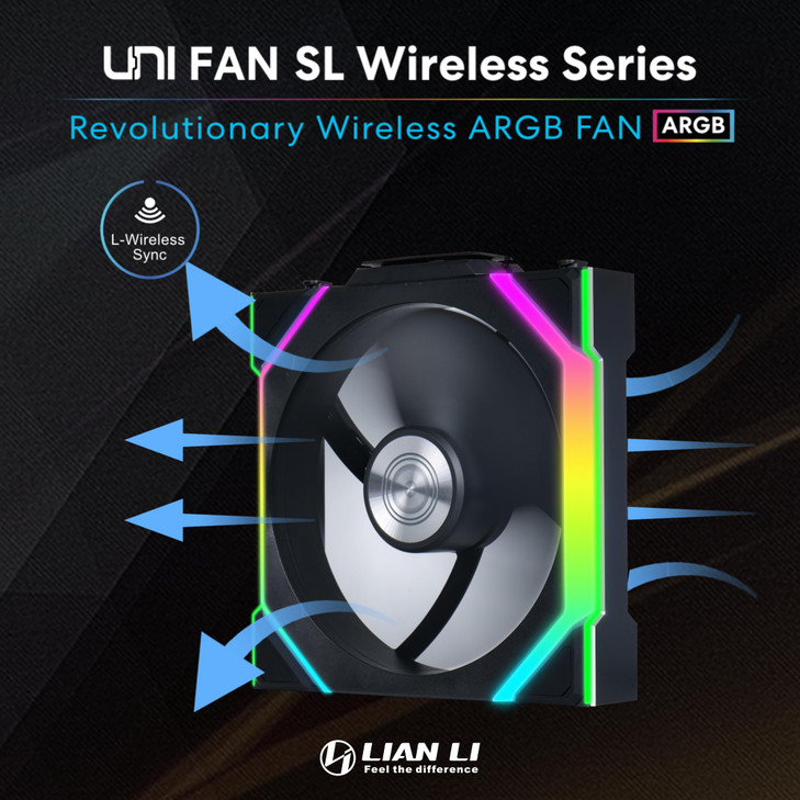Lian Li UNI Fan SL Wireless (Reverse Blade) 120mm ARGB Fan - Triple Pack - 2.4 GHz Wireless Signal for RGB & Fans Control - Daisy-Chain Design - Cont
