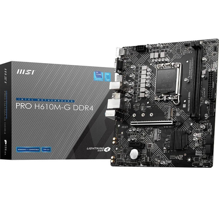 MSI PRO H610M-G DDR4 Motherboard (12th/13th/14th Gen Intel Core, LGA 1700 Socket, DDR4, PCIe 4, SATA 6Gb/s, 1Gbps LAN, M.2 Slots, USB 3.2, mATX)