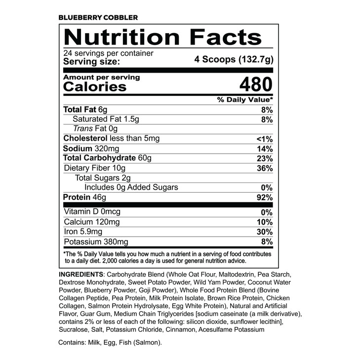 REDCON1 MRE Protein Powder, Blueberry Cobbler - Meal Replacement Protein Blend Made with MCT Oil & Whole Foods - Protein with Natural Ingredients to