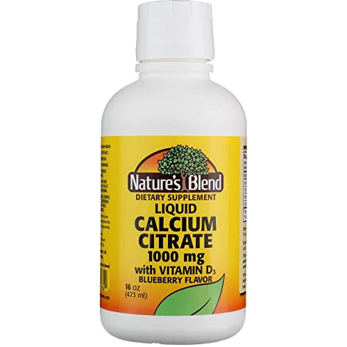 Nature's Blend Calcium Citrate with D3 Blueberry Flavored Liquid 16 oz Each (Pack of 6)