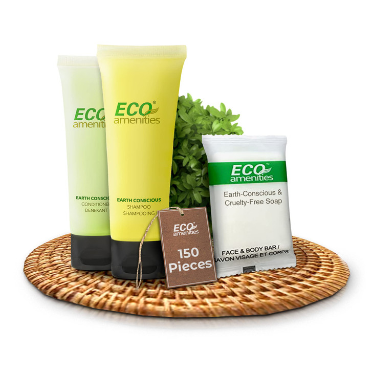 ECO amenities Travel Kit - Mini Shampoo & Conditioner Set - Eco Paraben-Free Soap Bars & Travel Essentials - Individually Wrapped Hotel Amenities Kit