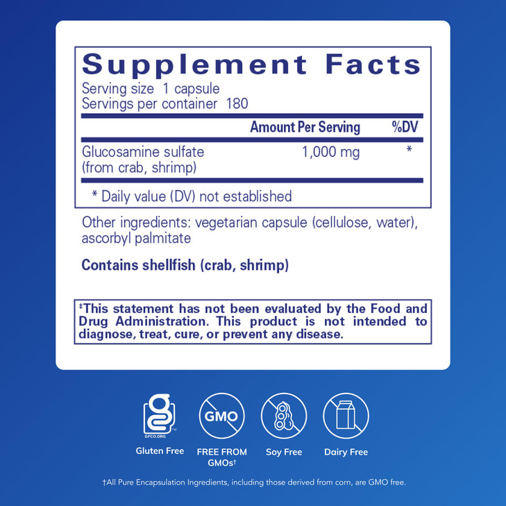 Pure Encapsulations Glucosamine Sulfate 1,000 mg | Supplement for Joint Support and Mobility, Cartilage Health, and Connective Tissue* | 180 Capsules