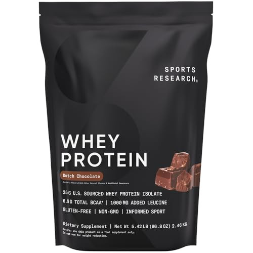 Sports Research Whey Protein - Sports Nutrition Whey Isolate Protein Powder for Lean Muscle Building & Workout Recovery - 5 lb Bag Bulk Protein Powde