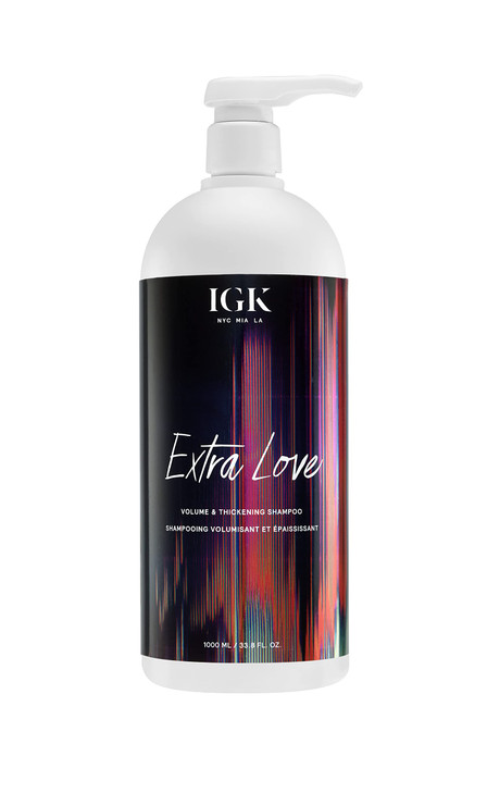 IGK EXTRA LOVE Volume & Thickening Shampoo Liter| Lightweight + Supports Scalp + Balance Oil | Vegan + Cruelty Free | 33.8 Oz