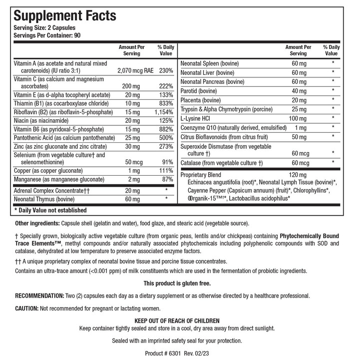 BIOTICS RESEARCH Bio Immunozyme Forte Multivitamin, Echinacea, Cayenne Pepper, Lactobacillus acidophilus, Botanicals, Probiotics, Amino Acids, Organs