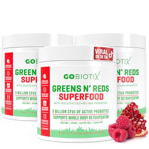 GOBIOTIX Greens Powder - Superfood with Greens and Reds - Probiotic Supplement - Digestive Enzymes and Beet Root Powder - Organic Whole Foods Dietary