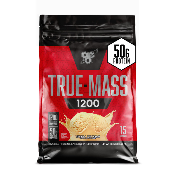 BSN TRUE-MASS Weight Gainer, Mass Gainer Protein Powder, Post Workout Muscle Recovery Powder, Muscle Gainer, 4:1 Carbs to Protein Ratio, Vanilla Ice