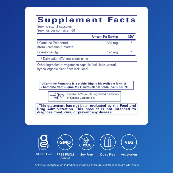 Pure Encapsulations CoQ10 l-Carnitine Fumarate | Ultra-Charged Cardiovascular Support | 120 Capsules