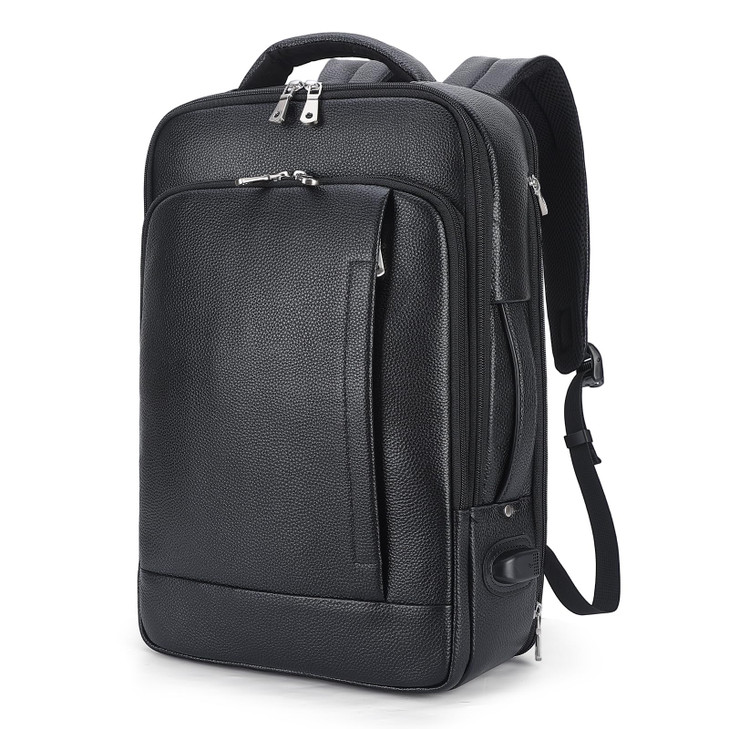 TIDING Men's Leather Business Backpack Fits 15.6 Inch Laptop, Expandable Office Work Casual Daypack with USB Charging Port