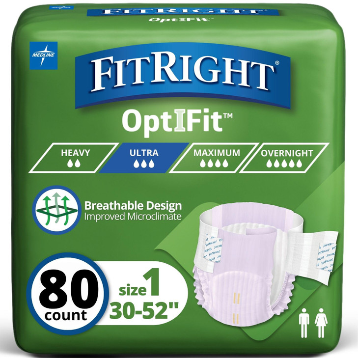 FitRight Extra-Stretch Heavy Absorbency Adult Diapers, FSA/HSA Eligible,80 Count, Waist Size 30"-52" ,M/L, Incontinence Briefs for Men and Women, Dis