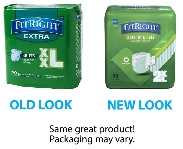 FitRight OptiFit Extra Adult Briefs, Incontinence Diapers with Tabs, Moderate Absorbency, 2XL, 60 to 70", 20 Count (Pack of 4)