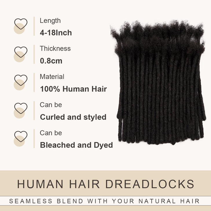 DAIXI 10 Inch 60 Strands 100% Real Human Hair Dreadlock Extensions for Man/Women Full Head Handmade 0.8cm Thickness Crochet Braids Dreadlocks Bulk wi