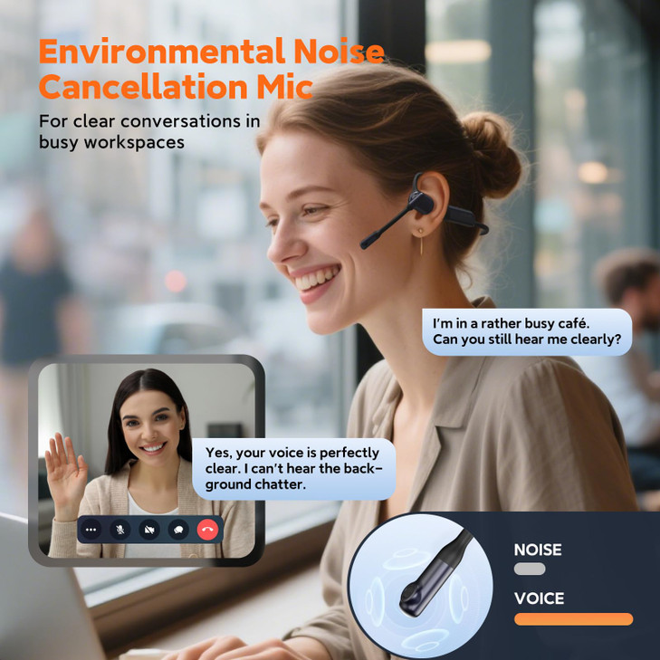 oleap Pilot P200b Pro Wireless Headset with Mic for Work,50dB AI Noise Cancelling Microphone Headphones for Call,Bluetooth 5.3 Open Ear Computer Head