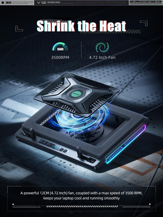 llano V10 Gaming Laptop Cooling Pad, RGB Laptop Cooler Stand with Powerful 4.72 Inch External Turbo Cooling Fan, Fast Cooling Computer 13-17.3in, But