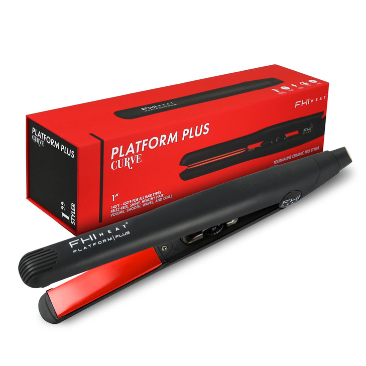 FHI Heat Platform Plus Curve Pro 1" Hair Styler - Ionic Tourmaline Ceramic Straightener Flat Iron for Bouncy Curls or Beach Waves - Adjustable Heat,