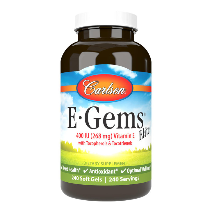 Carlson - E-Gems Elite, 400 IU Vitamin E with Tocopherols & Tocotrienols, Vitamin E Capsules, Heart Health & Optimal Wellness, Antioxidant, Vitamin E