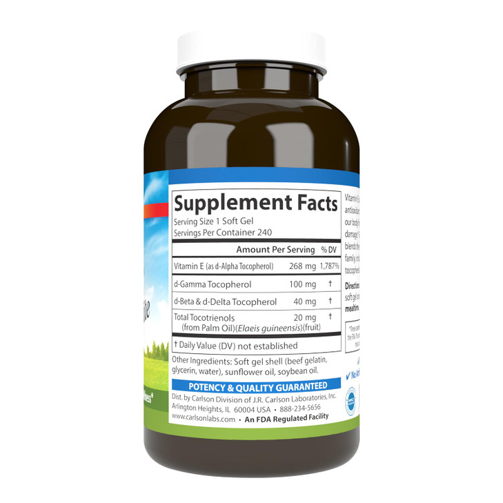 Carlson - E-Gems Elite, 400 IU Vitamin E with Tocopherols & Tocotrienols, Vitamin E Capsules, Heart Health & Optimal Wellness, Antioxidant, Vitamin E