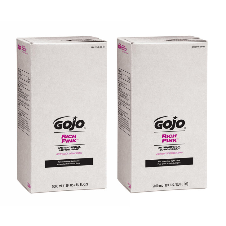 GOJO RICH PINK Antibacterial Lotion Soap Floral Balsam Fragrance, 5000 mL Lotion Hand Soap Refill PRO TDX Push-Style Dispenser (Pack of 2) - 7520-02