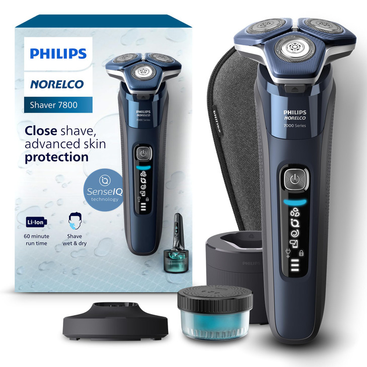 Philips Norelco Shaver 7800, Rechargeable Wet & Dry Electric Shaver with SenseIQ Technology, Quick Clean Pod, Charging Stand, Travel Case and Pop-up