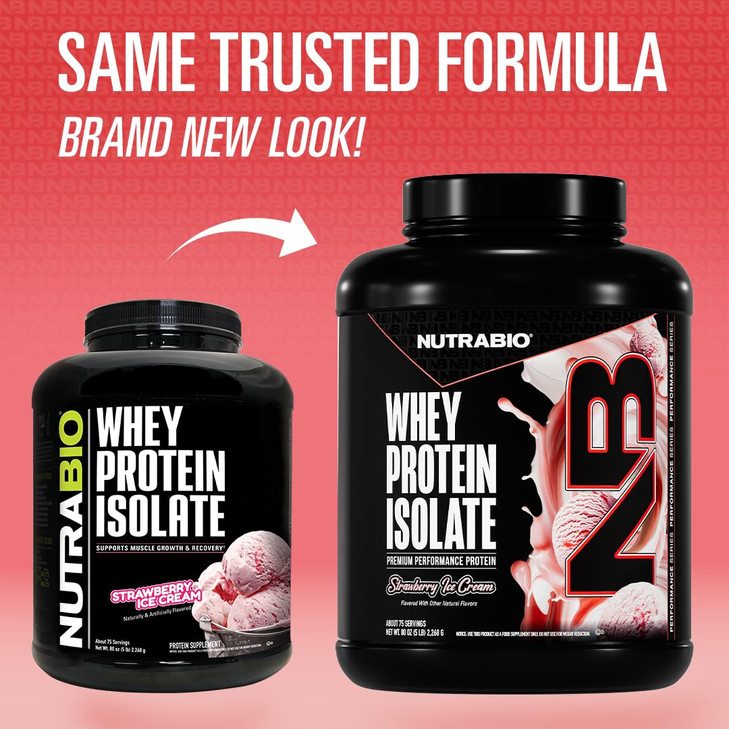 NutraBio 100% Whey Protein Isolate Powder, 25g with Complete Amino Acid Profile, Soy and Gluten Free, Low Carb and Low Calorie, Strawberry Ice Cream,