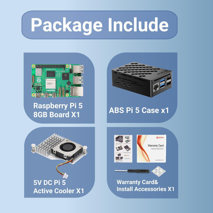RasTech Raspberry Pi 5 Kit 8GB RAM with Pi 5 Case,Active Cooler,Screwdrive and Pi 5 8GB Board Included